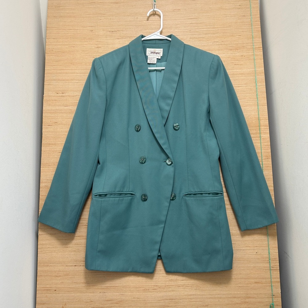 Worthington Vintage Teal Double Breasted Shawl Collar Blazer Jacket Size 8 USA